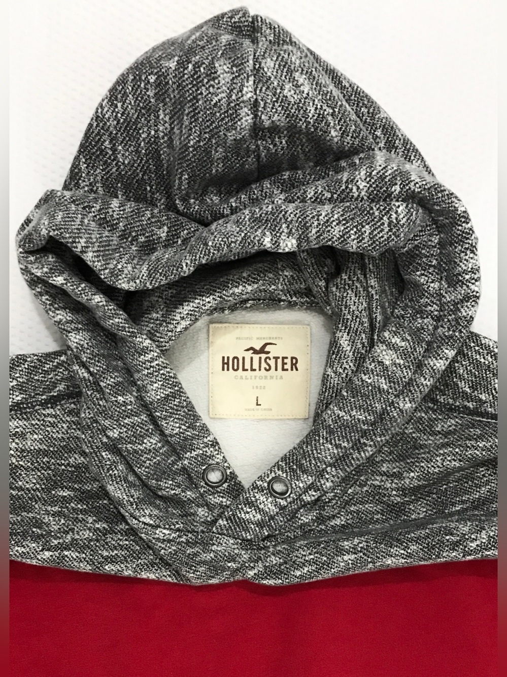 Vintage Y2K Hollister Hoodie Men’s L Grey Red Colourblock Pacific Merchants Tag - Picture 11 of 13